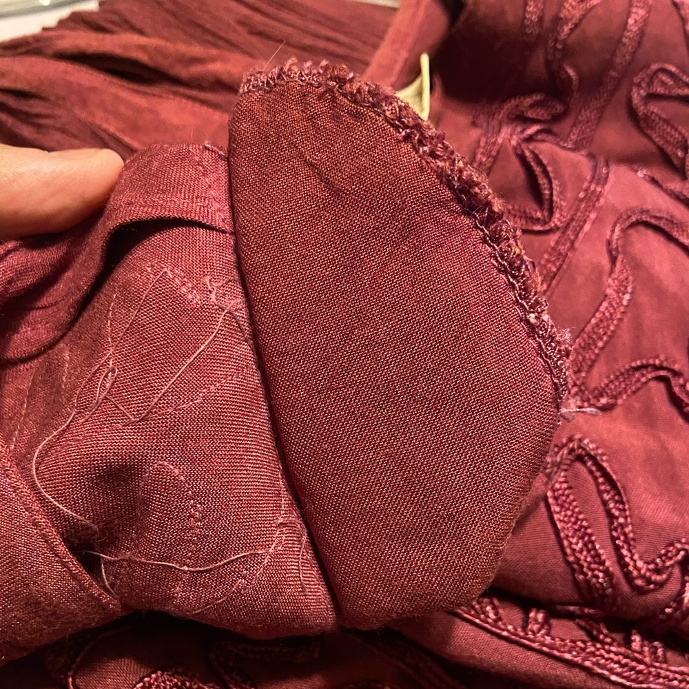 Boho Vintage Burgundy Maxi Dress - 36 inch length from waist to hem. 80s vintage - Picture 4 of 13